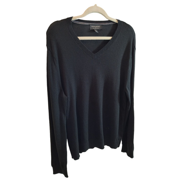Banana Republic factory 100% Merino Wool Black Long Sleeve V-neck Sweater Sz Ll - Picture 1 of 13